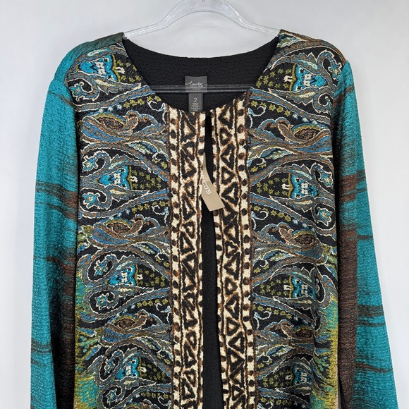 Chicos Travelers Crushed Artsy Jacket Womens 2 L 12 Brown Blue Green NEW - Picture 2 of 15